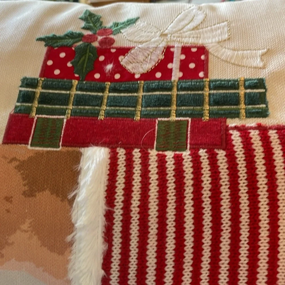 Long feather dachshund holiday themed pillow with handcrafted details.